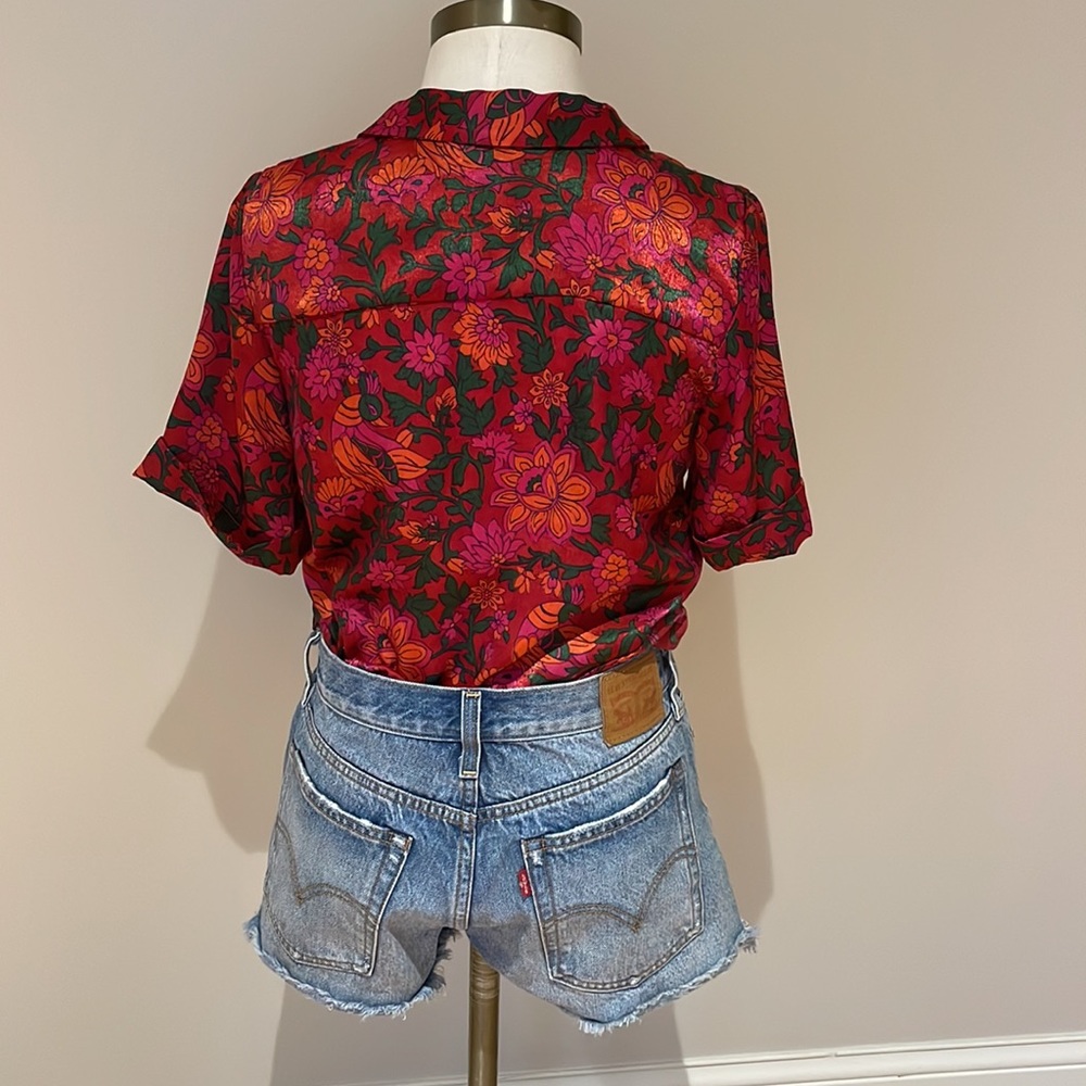 Zara Trf collection floral and bird print  camp shirt size S - Picture 5 of 10